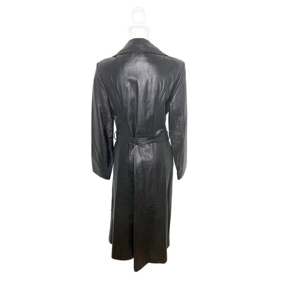 Vintage Upper Deck 100% Leather Black Long Trench Coat No Size - Picture 2 of 6